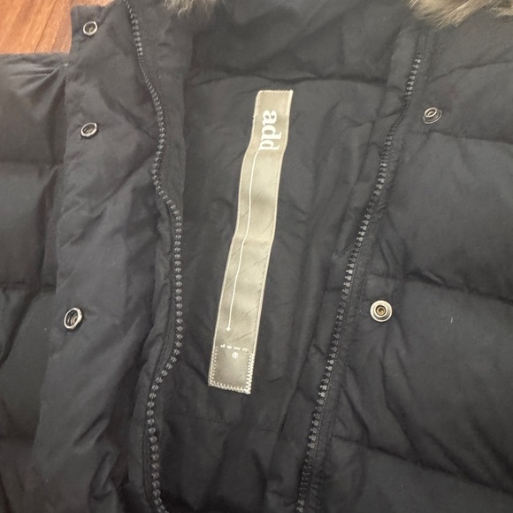 Add Down Black Belted Puffer Jacket with Fur Trim - Picture 2 of 8